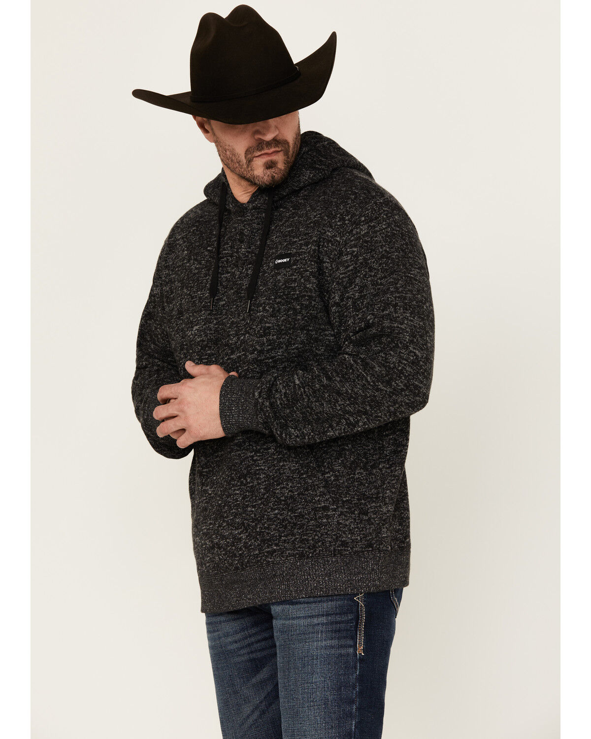 Image #2 - Hooey Men's Jimmy Speckled Henley Hooded Pullover, Black, hi-res