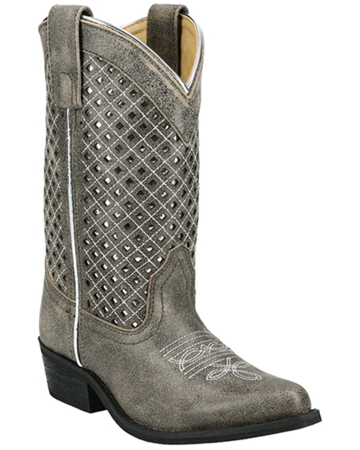 Image #1 - Smoky Mountain Little Girls' Magnolia Western Boots - Snip Toe, Grey, hi-res
