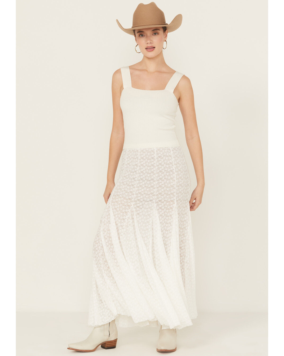 Image #1 - Free People Women's Kiss Kiss Lace Slip Maxi Skirt, Ivory, hi-res