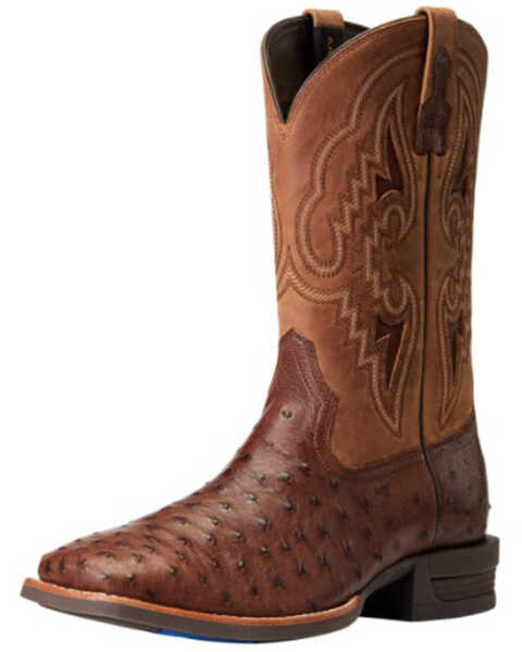 Ariat Men's Dagger Full-Quill Ostrich Exotic Western Boots - Broad Square Toe , Brown, hi-res