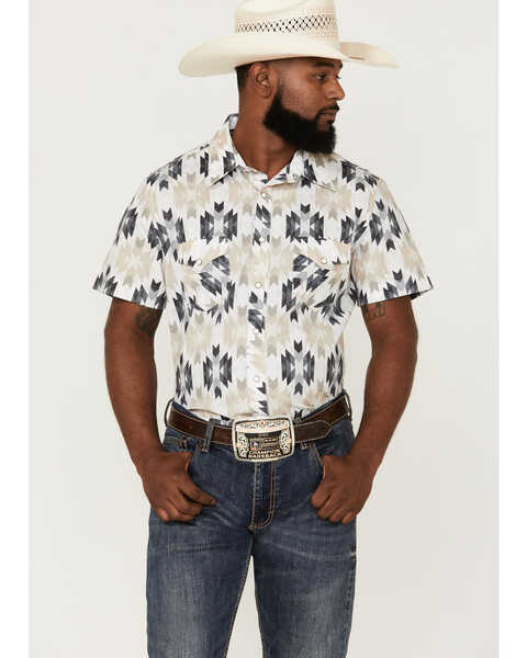 Rock & Roll Denim Men's Southwestern Print Short Sleeve Snap Western Shirt , Black, hi-res