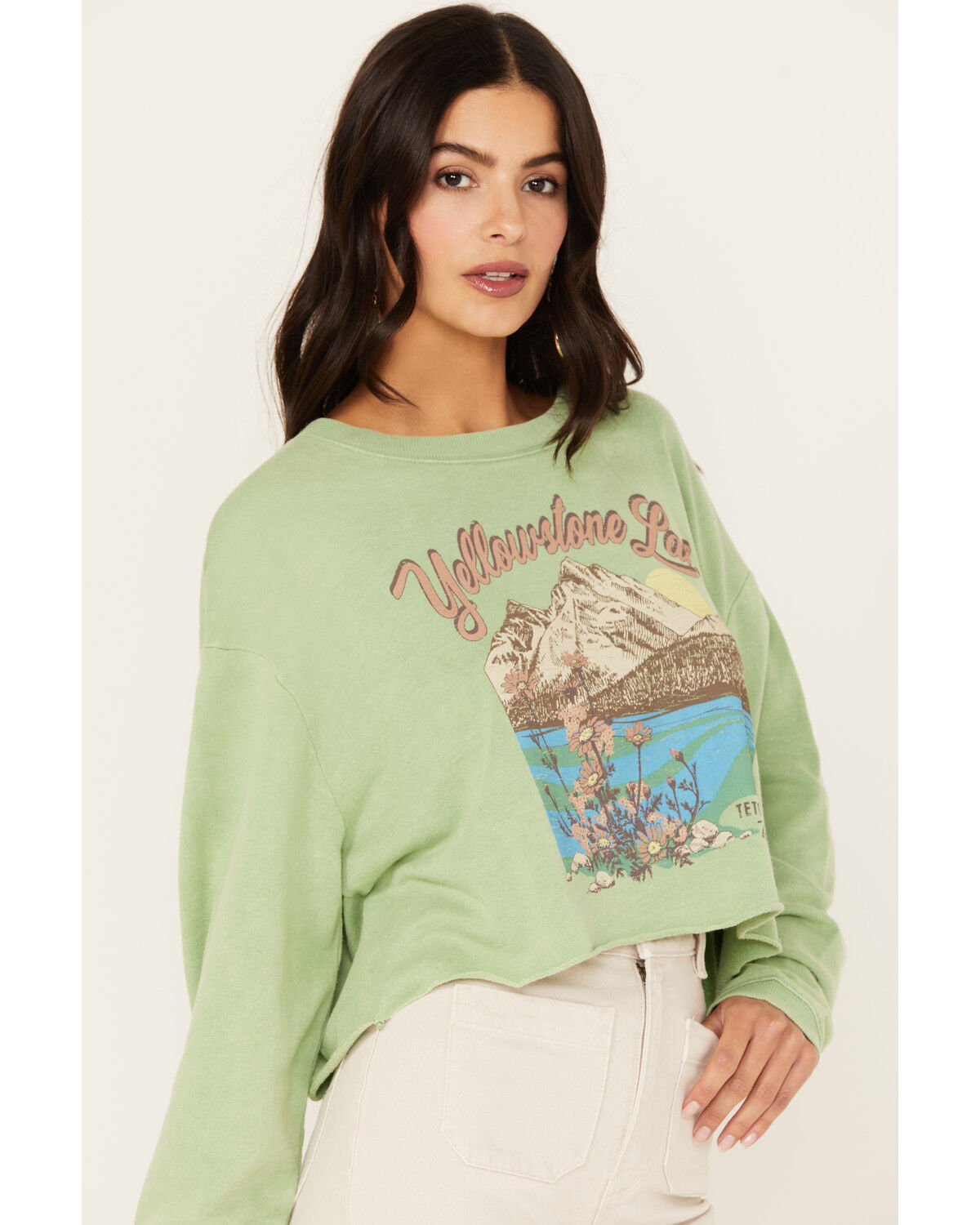 Image #2 - Cleo + Wolf Women's Yellowstone Lake Long Sleeve Graphic Tee, Green, hi-res