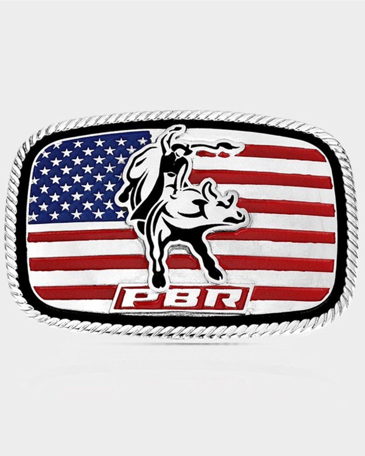 Montana Silversmiths America Loves Bull Riding PBR Buckle, Silver, hi-res