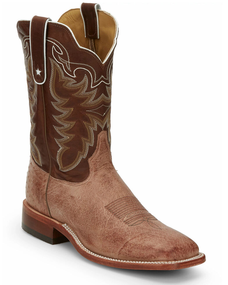 Tony Lama Men's Thoroughbred Smooth Quill Ostrich Cowboy Boots - Square Toe, Brown, hi-res