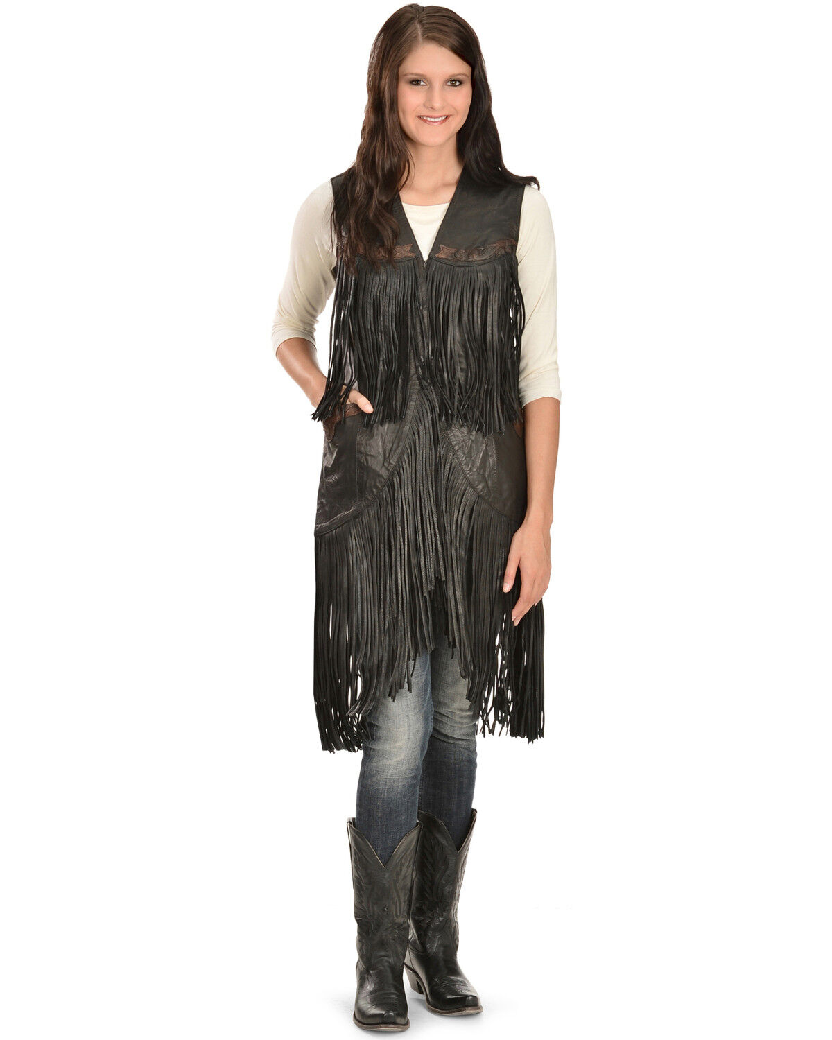 Image #2 - Kobler Leather Women's Ciqala Leather Fringe Vest, Black, hi-res