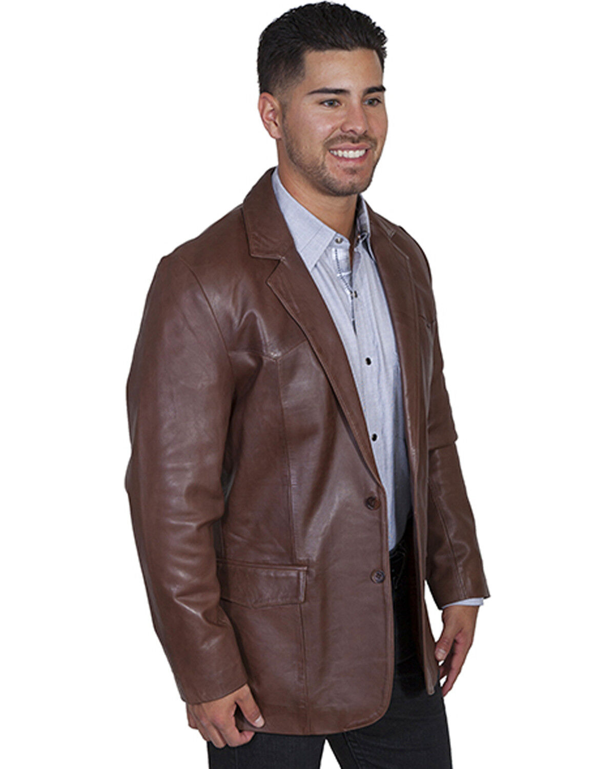 Image #2 - Scully Men's Lamb Leather Blazer - Big and Tall, Chocolate, hi-res