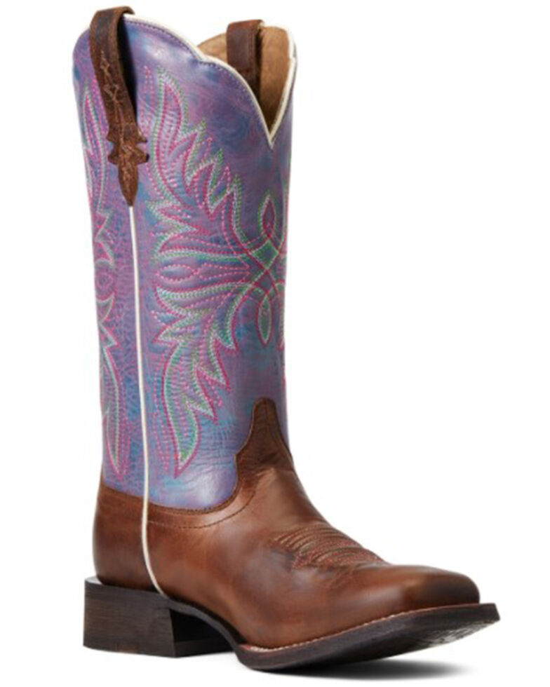 Ariat Women's Circuit Luna Full-Grain Burnished Tan & Possibly Pink Western Boot - Wide Square Toe , Brown, hi-res