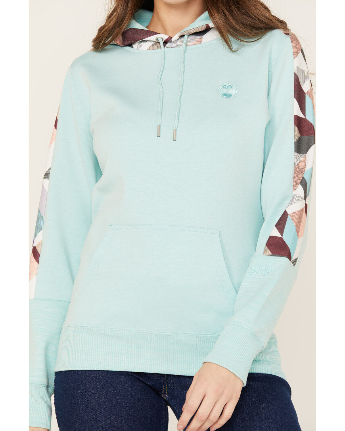 Image #3 - Hooey Women's Southwestern Print Contrast Canyon Hoodie, Blue, hi-res