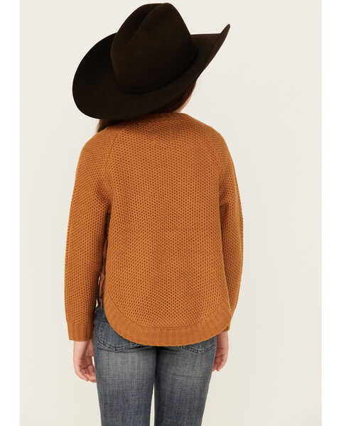 Image #4 - Cotton & Rye Girls' Cactus Applique Round Bottom Sweater , Caramel, hi-res