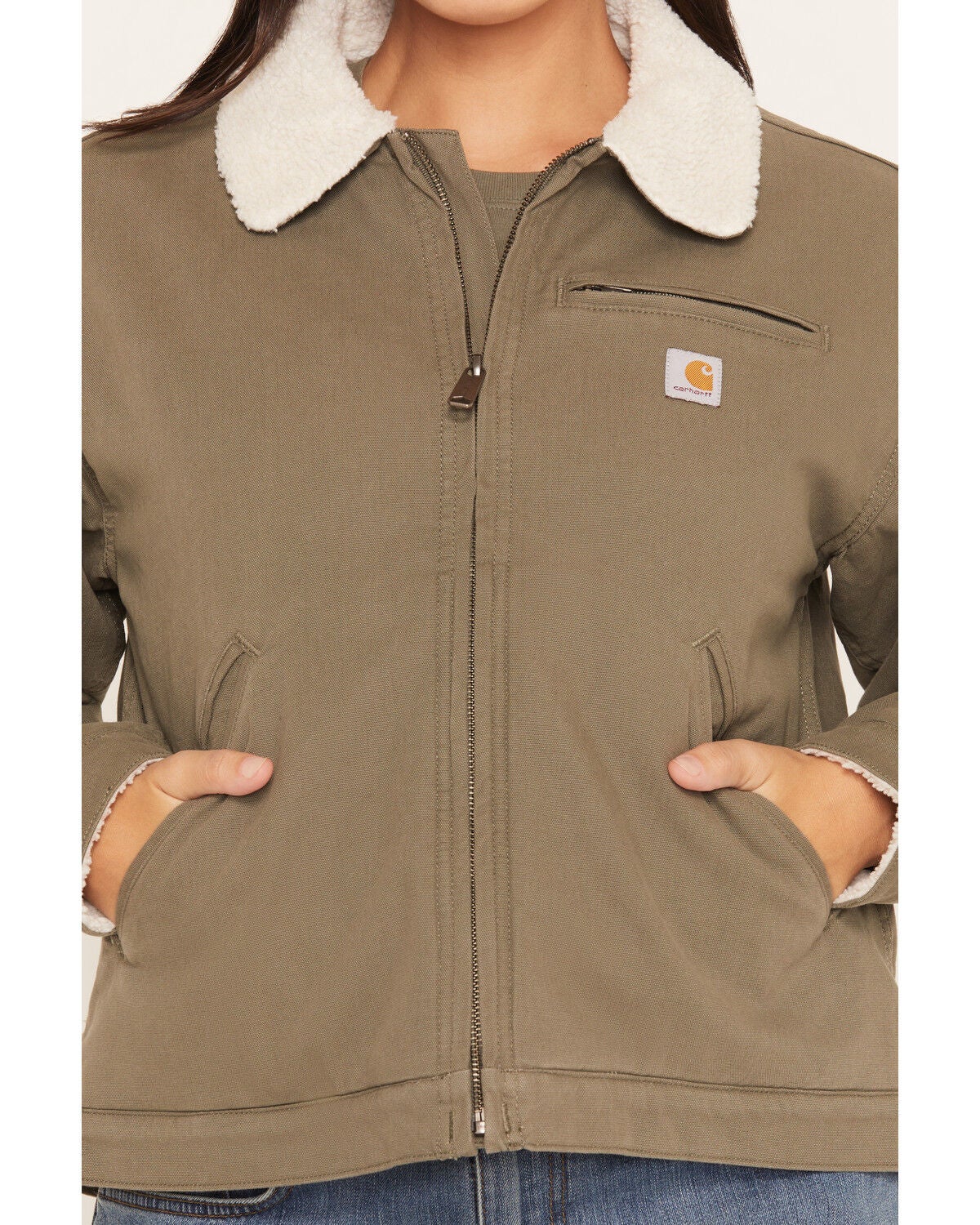Image #3 - Carhartt Women's Crawford Sherpa Detroit Jacket, Olive, hi-res