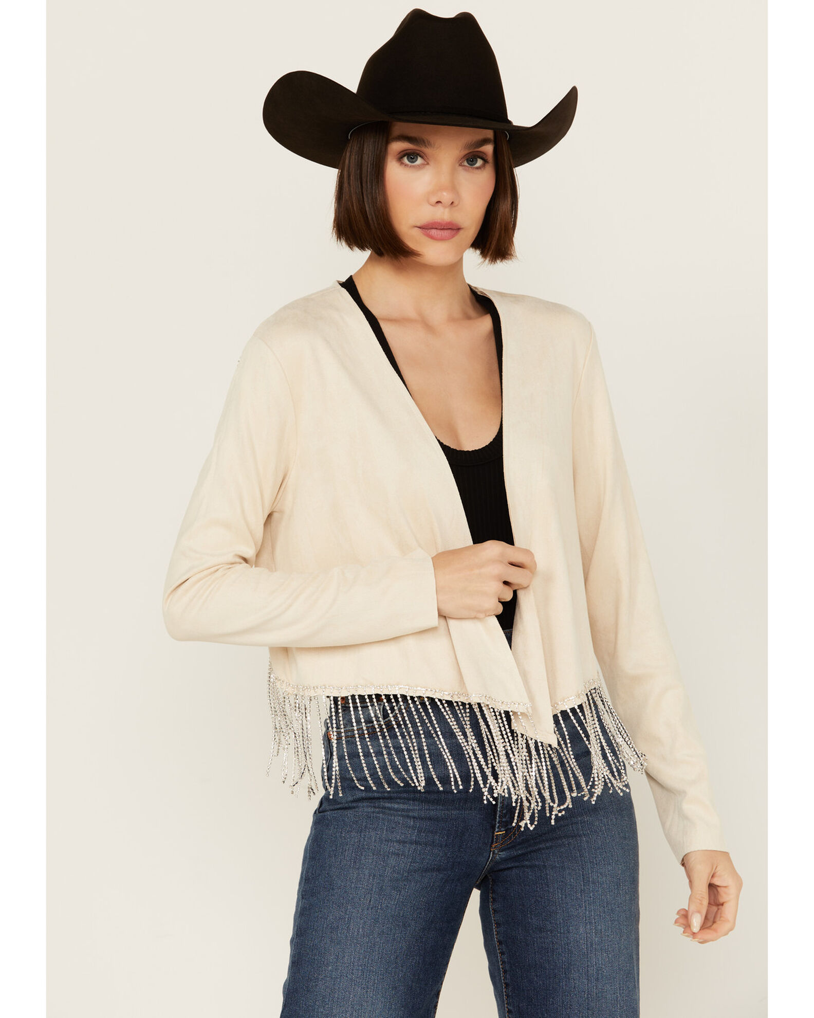 Cream fringe jacket top