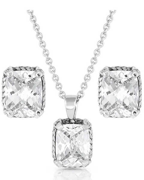 Montana Silversmiths Women's Star Light's Bliss Crystal Earring & Necklace Set - 2-Piece, Silver, hi-res