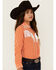 Image #2 - Rock & Roll Denim Girls' Fringe Long Sleeve Pearl Snap Western Shirt, Orange, hi-res