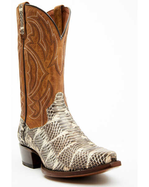 Dan Post Men's 12" Exotic Python Western Boots - Snip Toe , Brown, hi-res