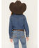 Image #4 - Wrangler Girls' Embroidered Denim Long Sleeve Pearl Snap Western Shirt, Blue, hi-res