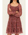 Image #3 - Shyanne Girls' Floral Print Mesh Long Sleeve Mini Dress, Brown, hi-res