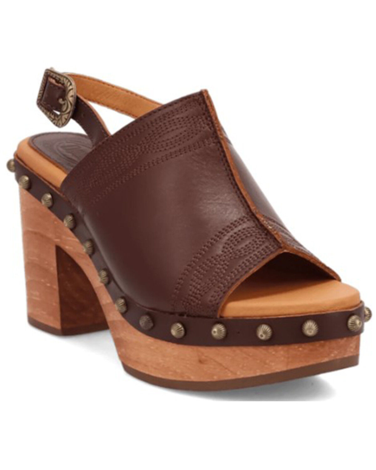 Image #1 - Dingo Women's Clover Wooden Sandals, Brown, hi-res