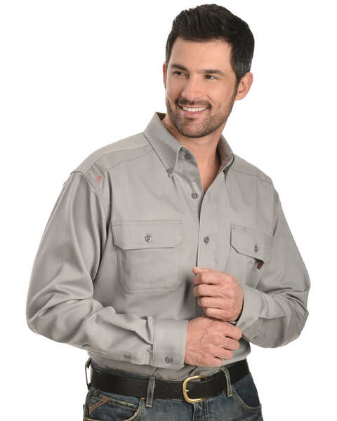 Ariat Men's Flame Resistant Solid Long Sleeve Work Shirt - Big & Tall, Silver, hi-res