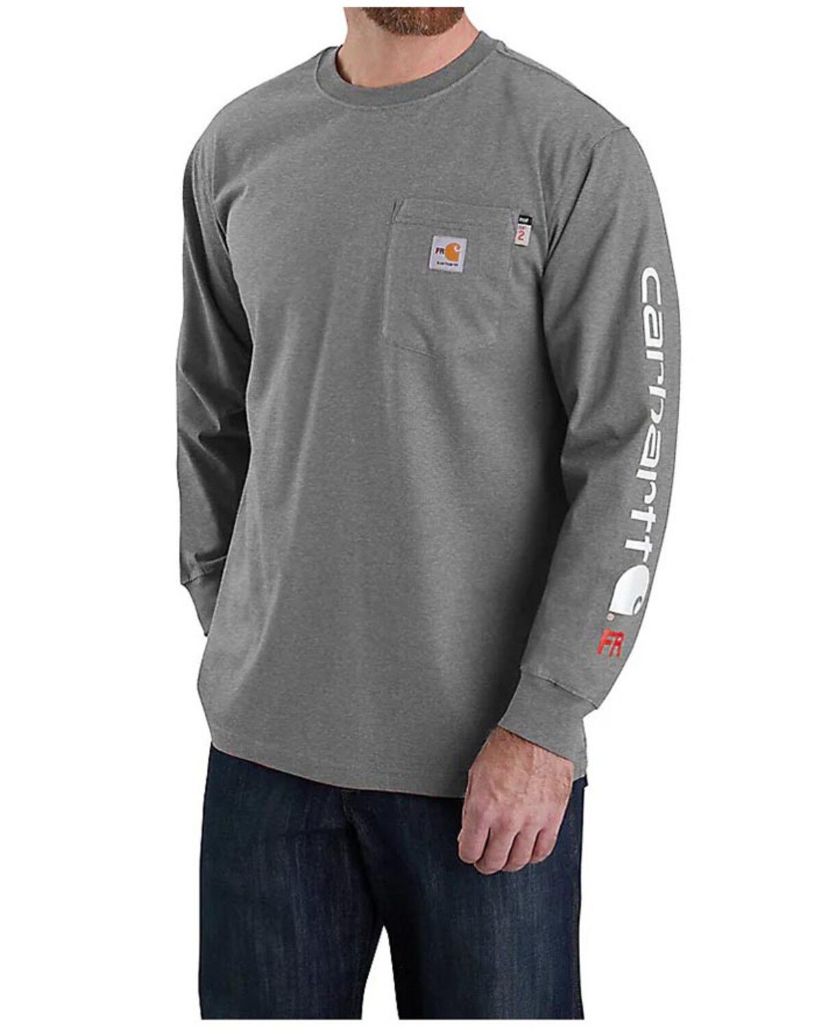 Image #1 - Carhartt Men's FR Loose Fit Midweight Logo Long Sleeve Graphic Work Shirt, Charcoal, hi-res