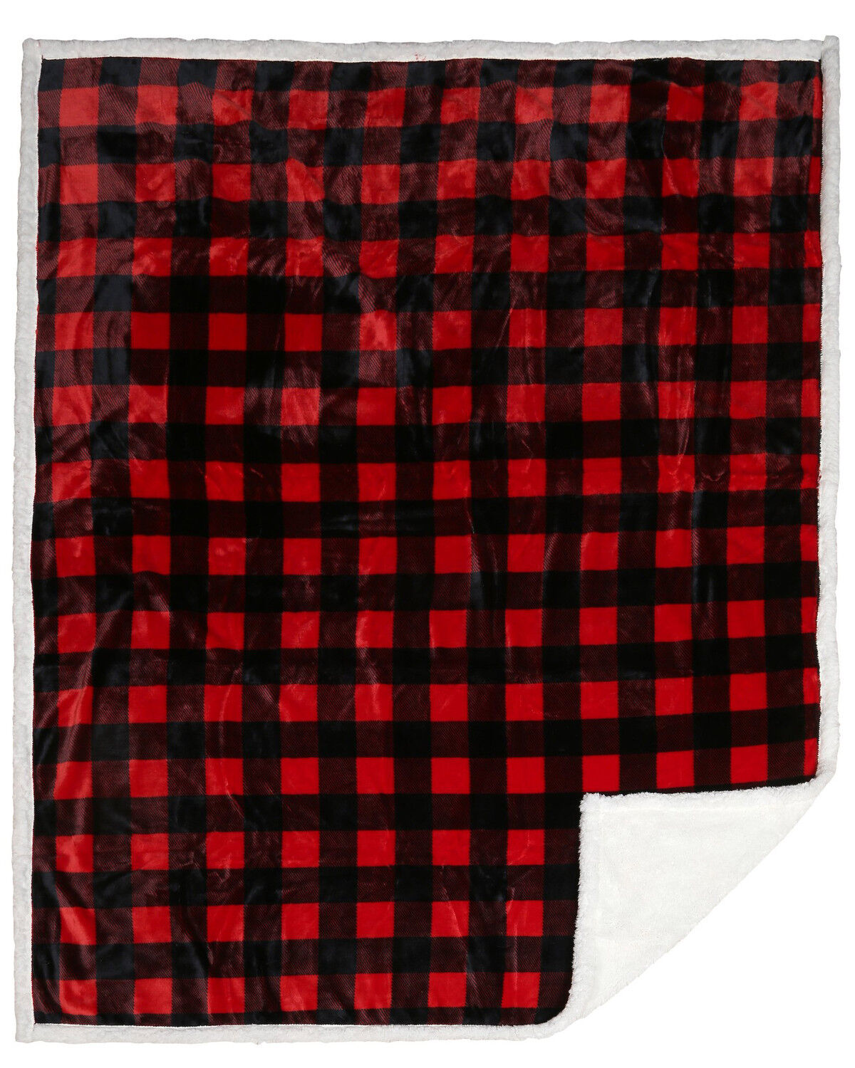 Image #2 - Carstens Home Lumberjack Plaid Sherpa Throw Blanket, Red, hi-res