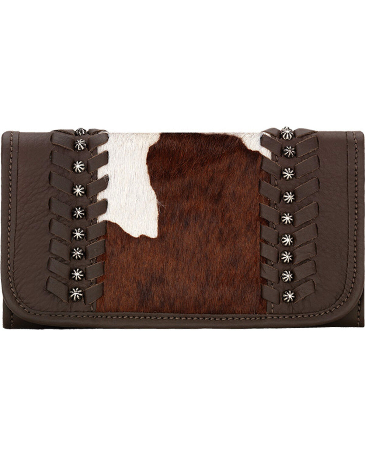 Image #1 - American West Women's Cow Town Pony Hair Tri-Fold Wallet, Chocolate, hi-res