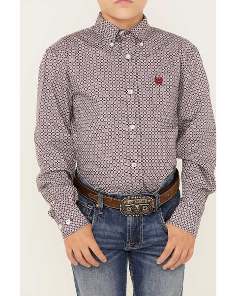Image #3 - Cinch Boys' Print Long Sleeve Button-Down Western Shirt , Purple, hi-res