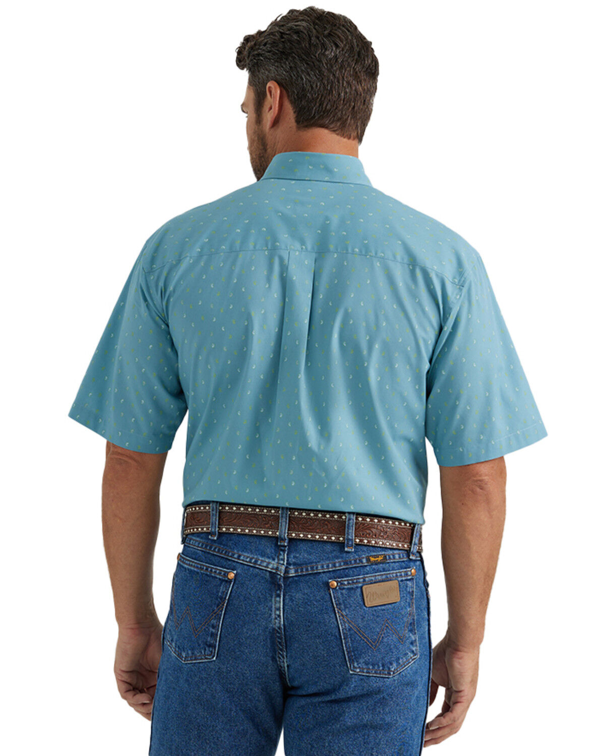 Image #2 - Wrangler Men's Classic Paisley Print Short Sleeve Button-Down Western Shirt - Tall, Blue, hi-res