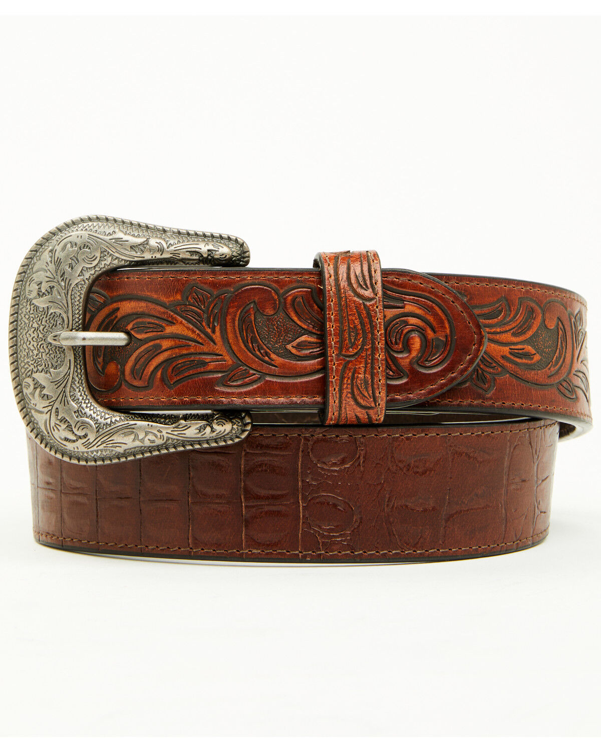 Image #1 - Cody James Men's Alligator Print Leather Belt, Brown, hi-res