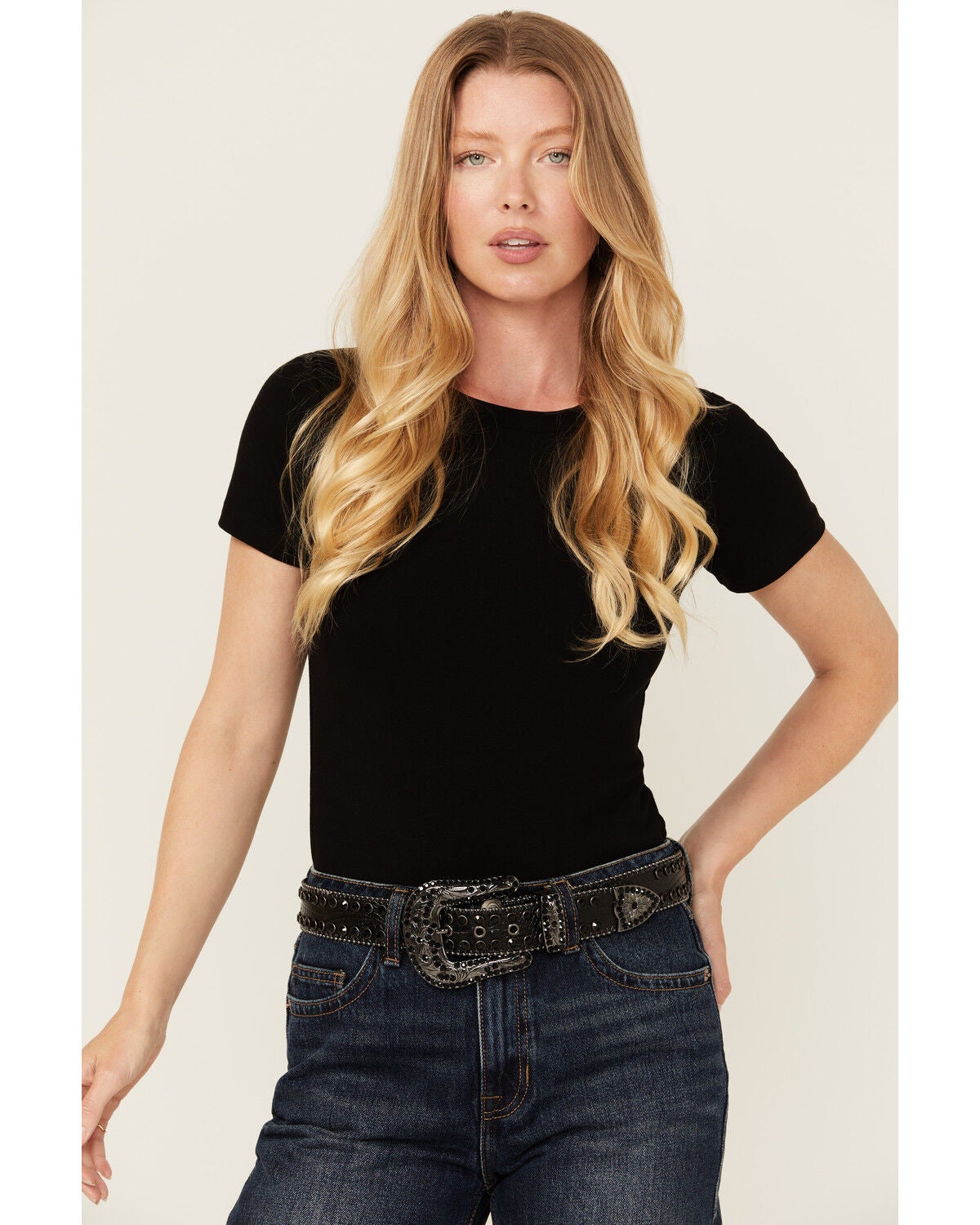 Image #1 - Shyanne Women's Crocodile Print Rhinestone Belt, Black, hi-res