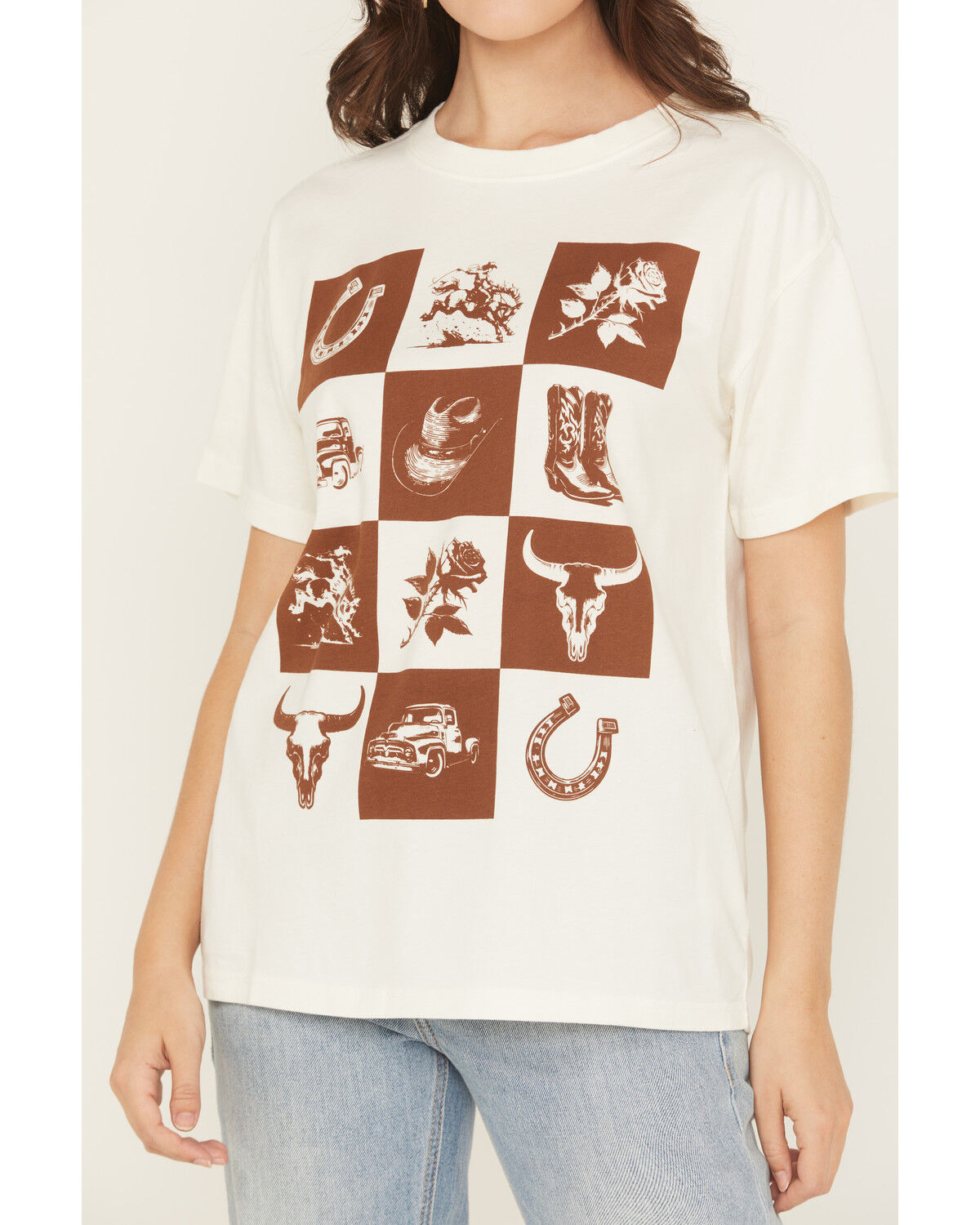 Image #3 - Shyanne Women's Western Checkerboard Short Sleeve Graphic Tee, Ivory, hi-res