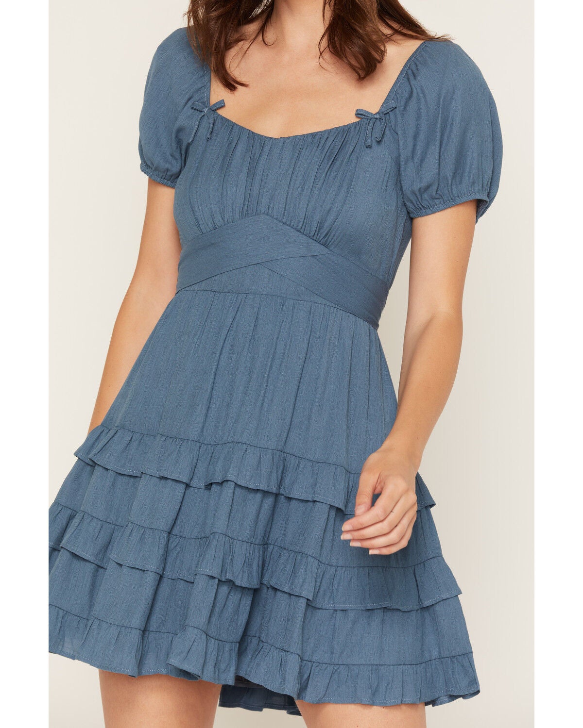 Image #3 - Ash & Violet Women's Bow Trim Short Sleeve Mini Dress, Teal, hi-res