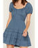 Image #3 - Ash & Violet Women's Bow Trim Short Sleeve Mini Dress, Teal, hi-res