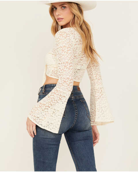 Image #4 - Shyanne Women's Lace Tie Front Bell Sleeve Top , Cream, hi-res