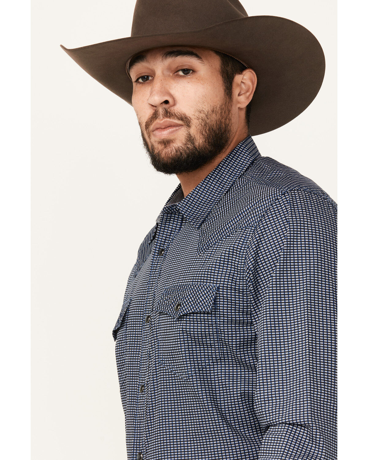 Image #2 - Cody James Men's Old West Checkered Print Long Sleeve Snap Western Shirt - Big, Dark Blue, hi-res