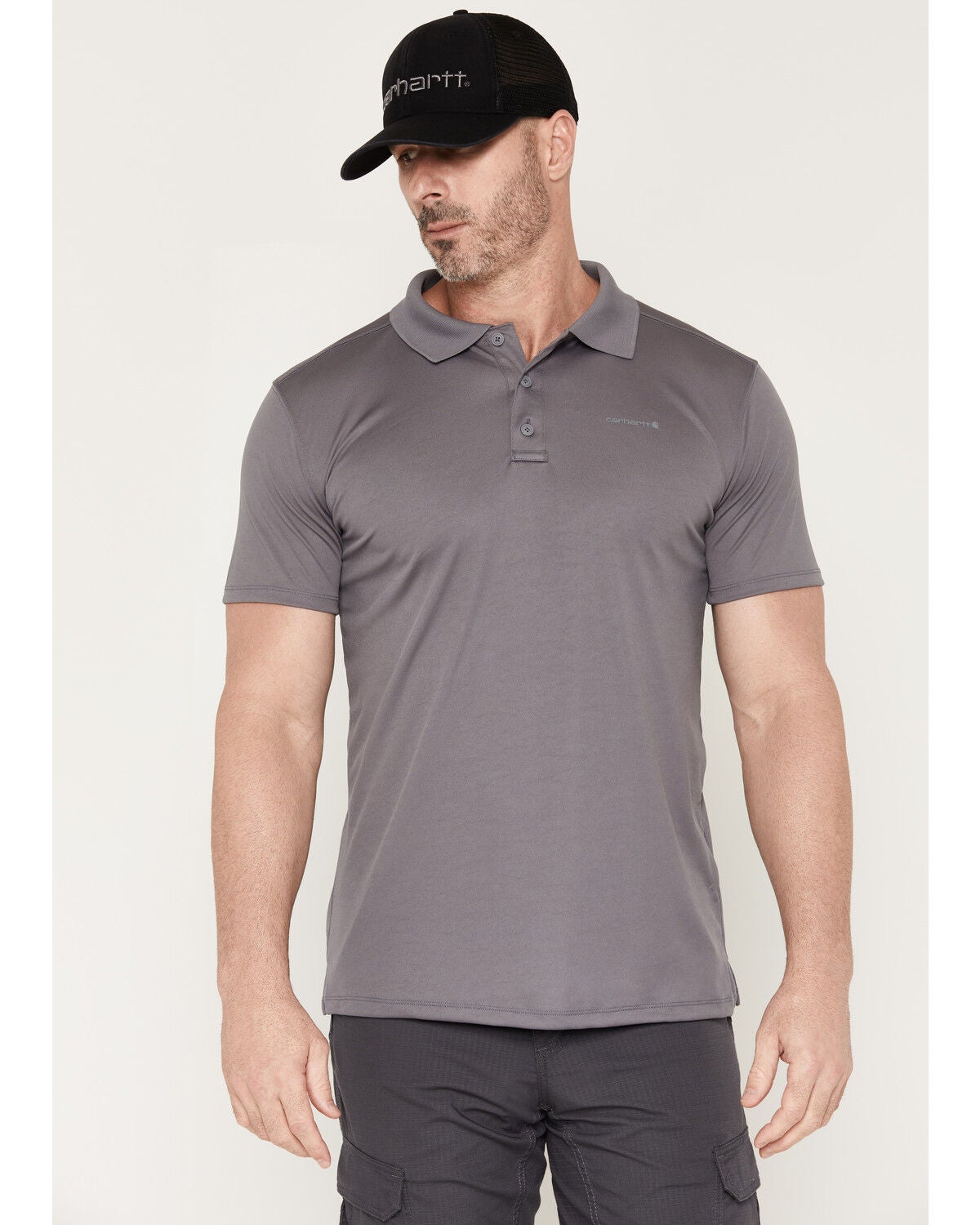 Carhartt Men's Force Sun Defender&trade; Relaxed Logo Short Sleeve Polo Shirt, Steel, hi-res