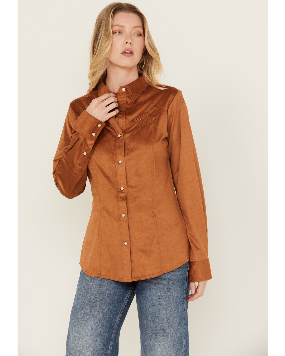 Image #1 - Wrangler Retro Women's Arrows Long Sleeve Pearl Snap Western Shirt, Tan, hi-res