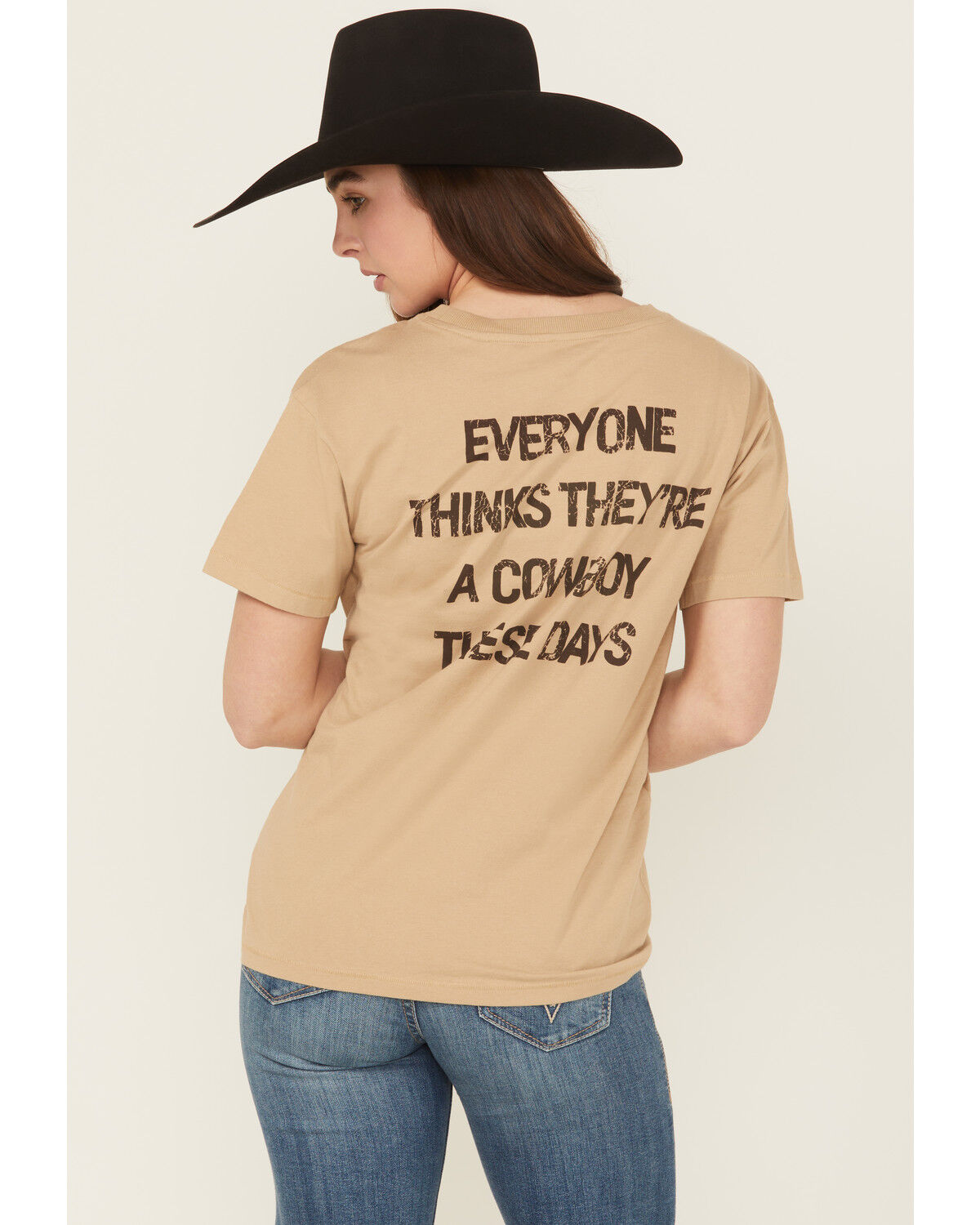 Image #1 - Shyanne Women's Everyone Thinks They're Cowboy Short Sleeve Graphic Tee, Khaki, hi-res
