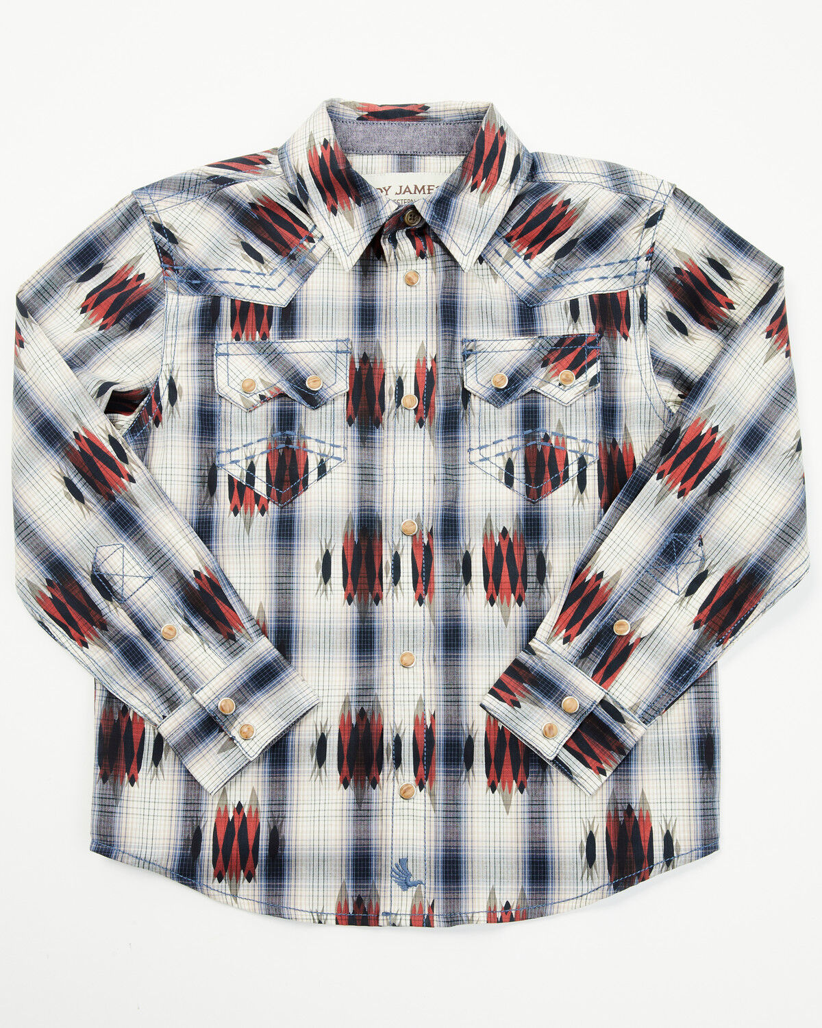Image #1 - Cody James Toddler Boys' Zion Sunset Plaid Print Long Sleeve Snap Western Shirt, Red, hi-res