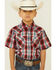 Ely Walker Boys' Red & Black Plaid Short Sleeve Snap Western Shirt , Red, hi-res