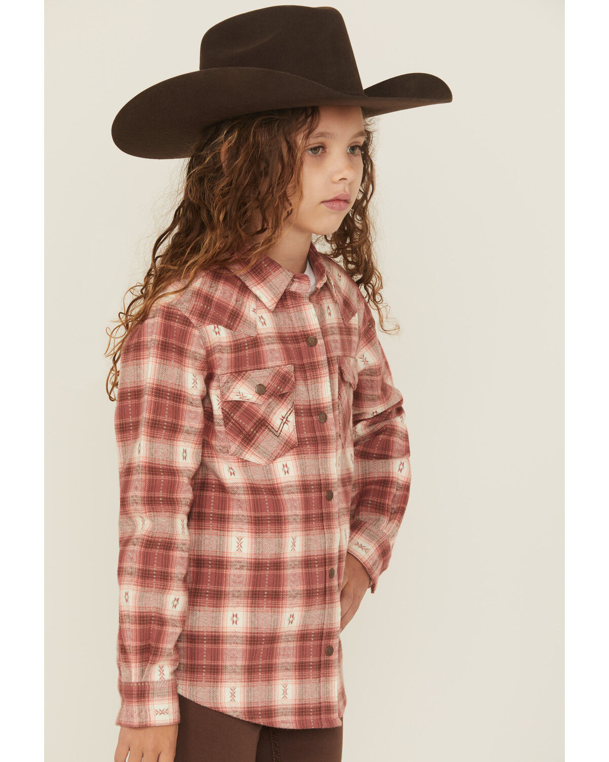 Image #2 - Wrangler Girls' Plaid Print Long Sleeve Snap Flannel Shirt, Rust Copper, hi-res