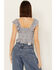 Rock & Roll Denim Women's Floral Flutter Sleeveless Top, Steel Blue, hi-res