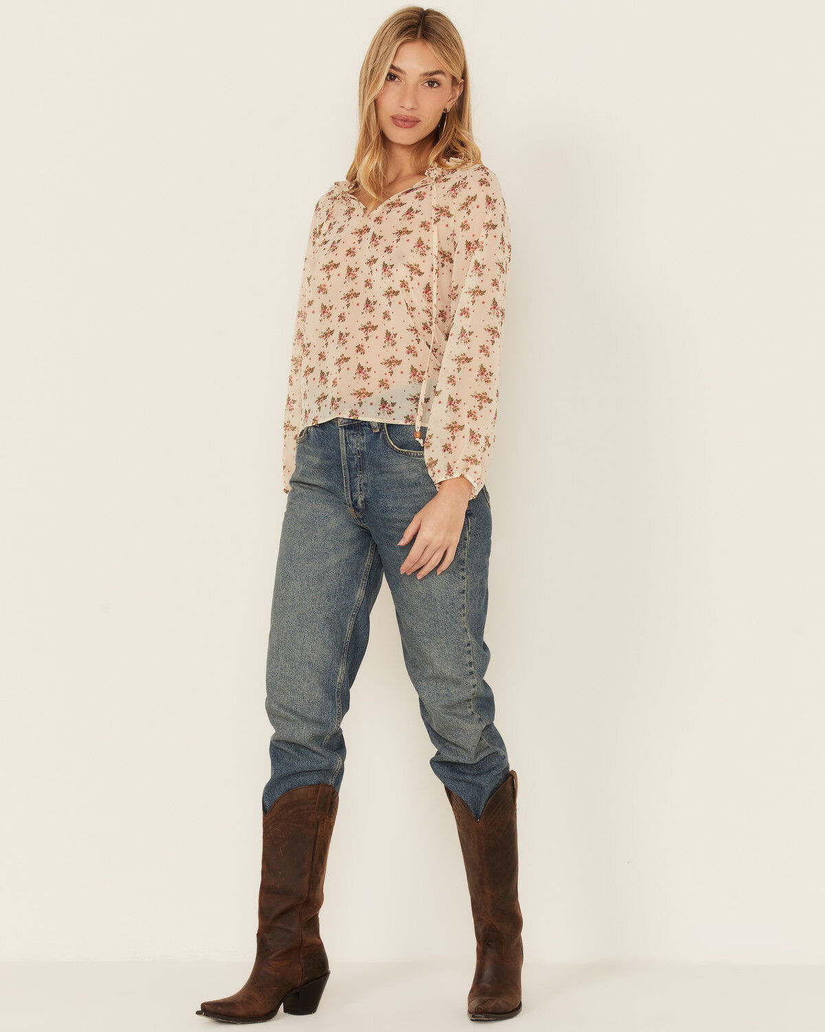 Image #4 - Wild Moss Women's Ruffle Neck Peasant Blouse, Ivory, hi-res