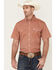 Image #1 - Panhandle Select Men's Poplin Geo Print Short Sleeve Button Down Western Shirt , Orange, hi-res
