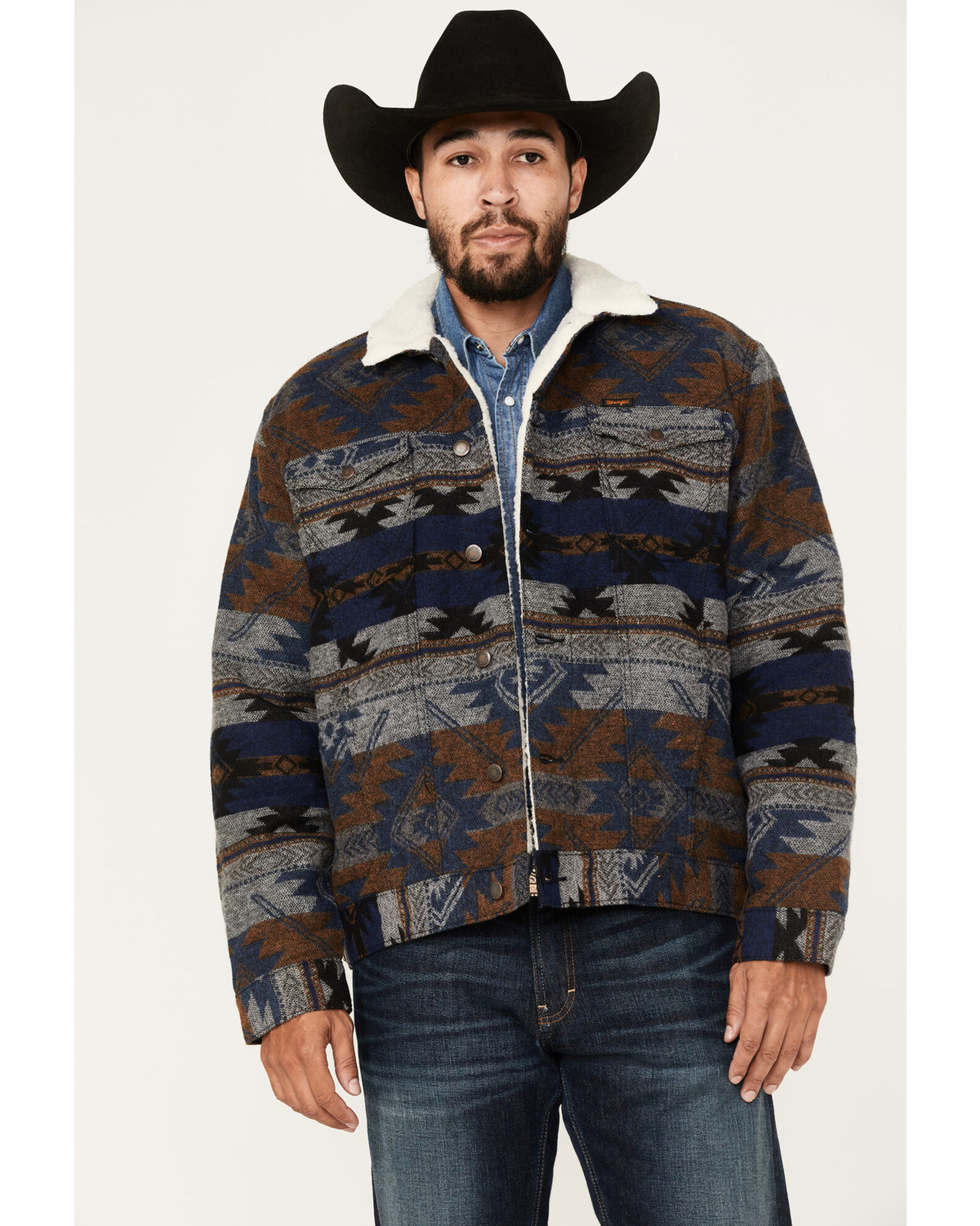 Wrangler Men's Depths Southwestern Print Button Down Sherpa Jacket |  Sheplers