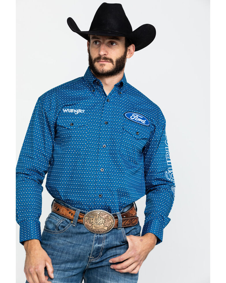 Wrangler Men S Royal Blue Ford Logo Print Long Sleeve Western