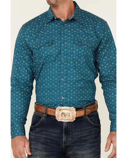 Image #3 - Cody James Men's Direction Southwestern Stripe Long Sleeve Snap Western Shirt , Blue, hi-res