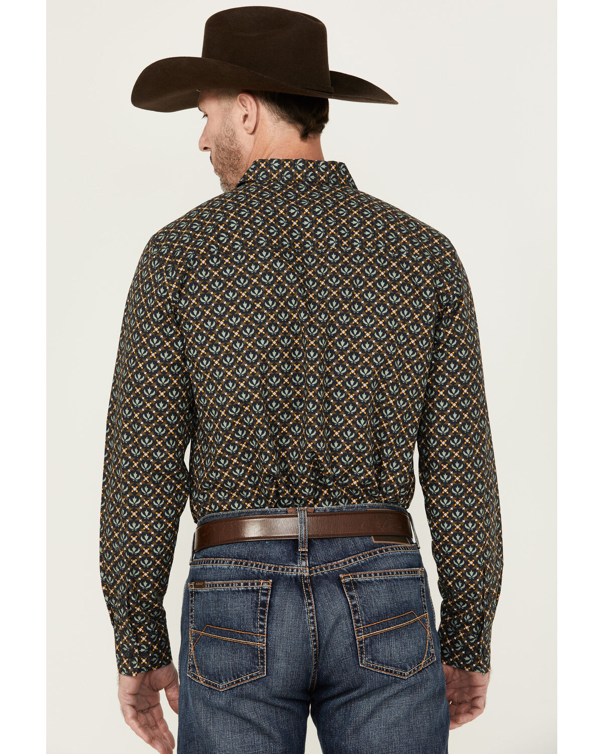 Image #4 - Gibson Men's Fleur de Lis Floral Print Long Sleeve Button-Down Western Shirt, Navy, hi-res