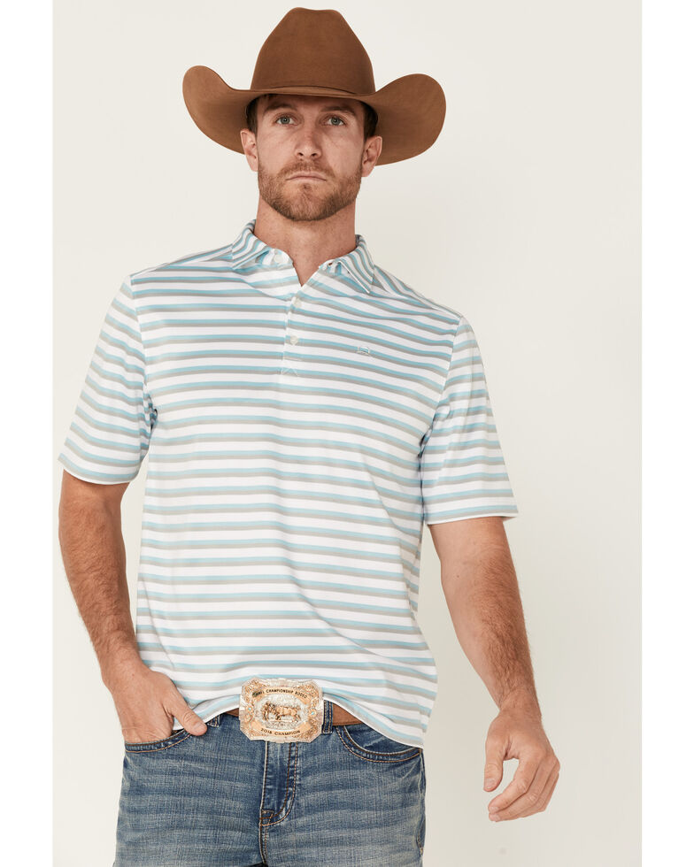 Cinch Men's AF White Stripe Short Sleeve Polo Shirt , White, hi-res