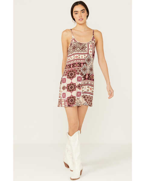 Image #1 - Shyanne Women's Printed Challis Mini Slip Dress, Taupe, hi-res