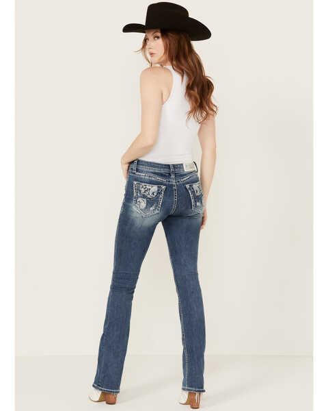 Grace In LA Women's Medium Wash Paisley Pocket Mid Rise Stretch Denim Jeans , Medium Wash, hi-res